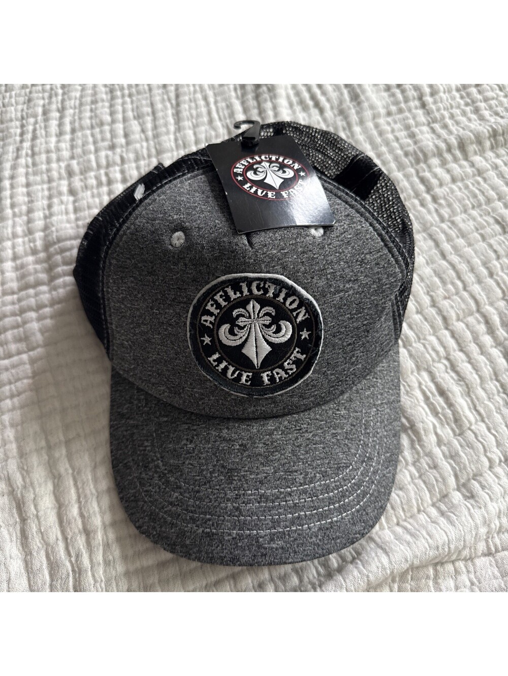 Affliction Clothing Brand Trucker Cap Mesh Fast Snapback Gray Black Hat